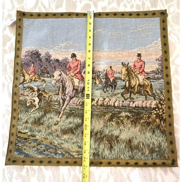 Vintage Corona Decor Fox Hunt Hounds Hunt Scene Tapestry Wall Art 21" x 21" - Picture 5 of 9